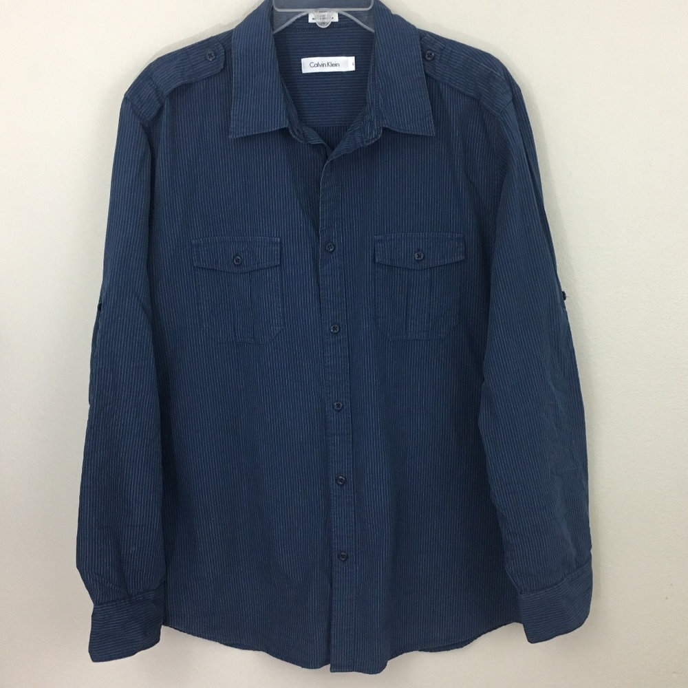 Calvin Klein Navy Stripe Button-Down Shirt Slim Fit